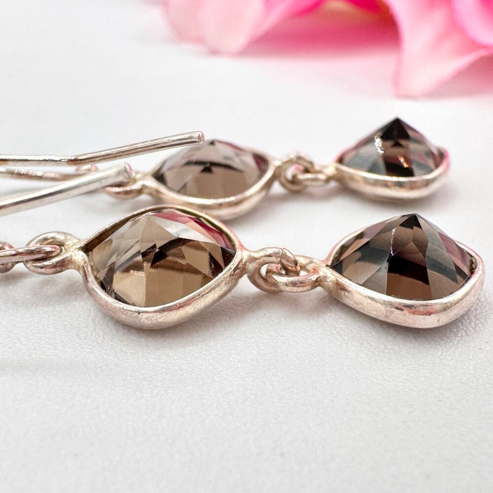 Smoky Quartz 925 Sterling Silver India Dangle Earrings Festival Glam Boho Gem - Picture 2 of 9